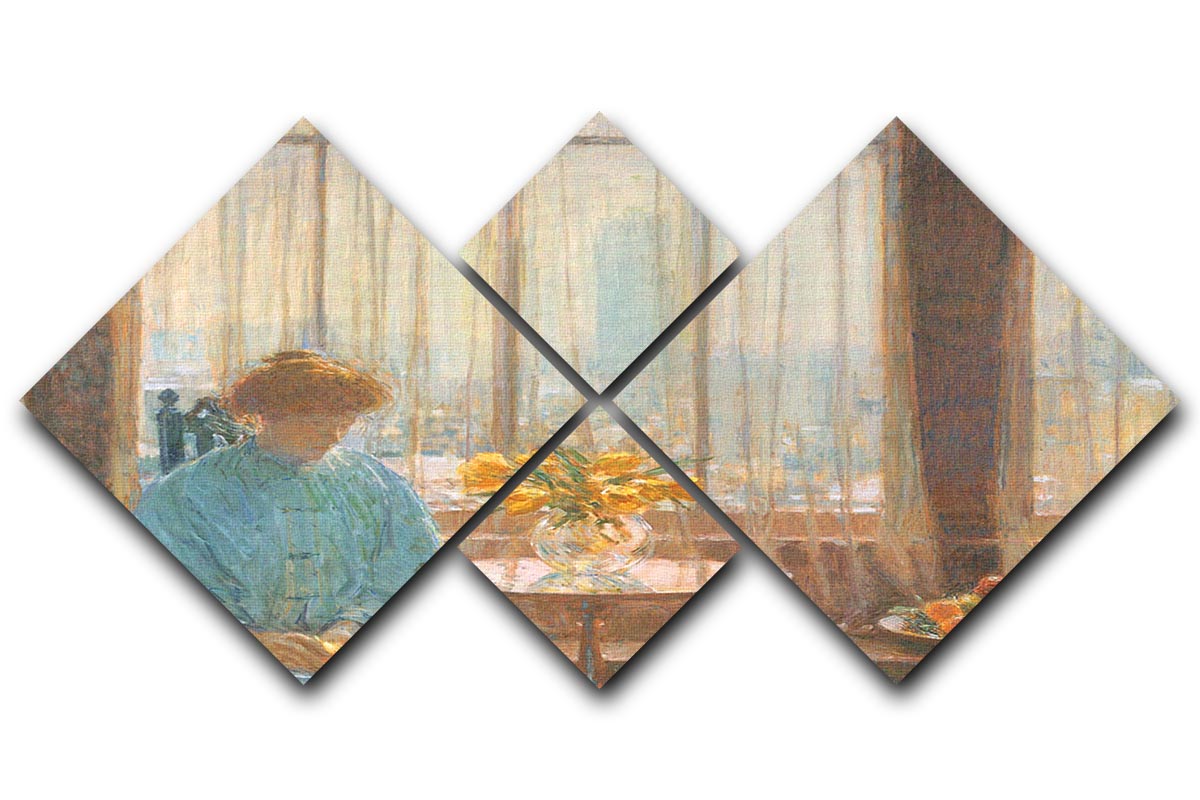 The breakfast room winter morning by Hassam 4 Square Multi Panel Canvas - Canvas Art Rocks - 1