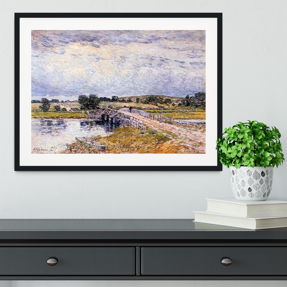 The bridge from Old Lyme by Hassam Framed Print - Canvas Art Rocks - 1