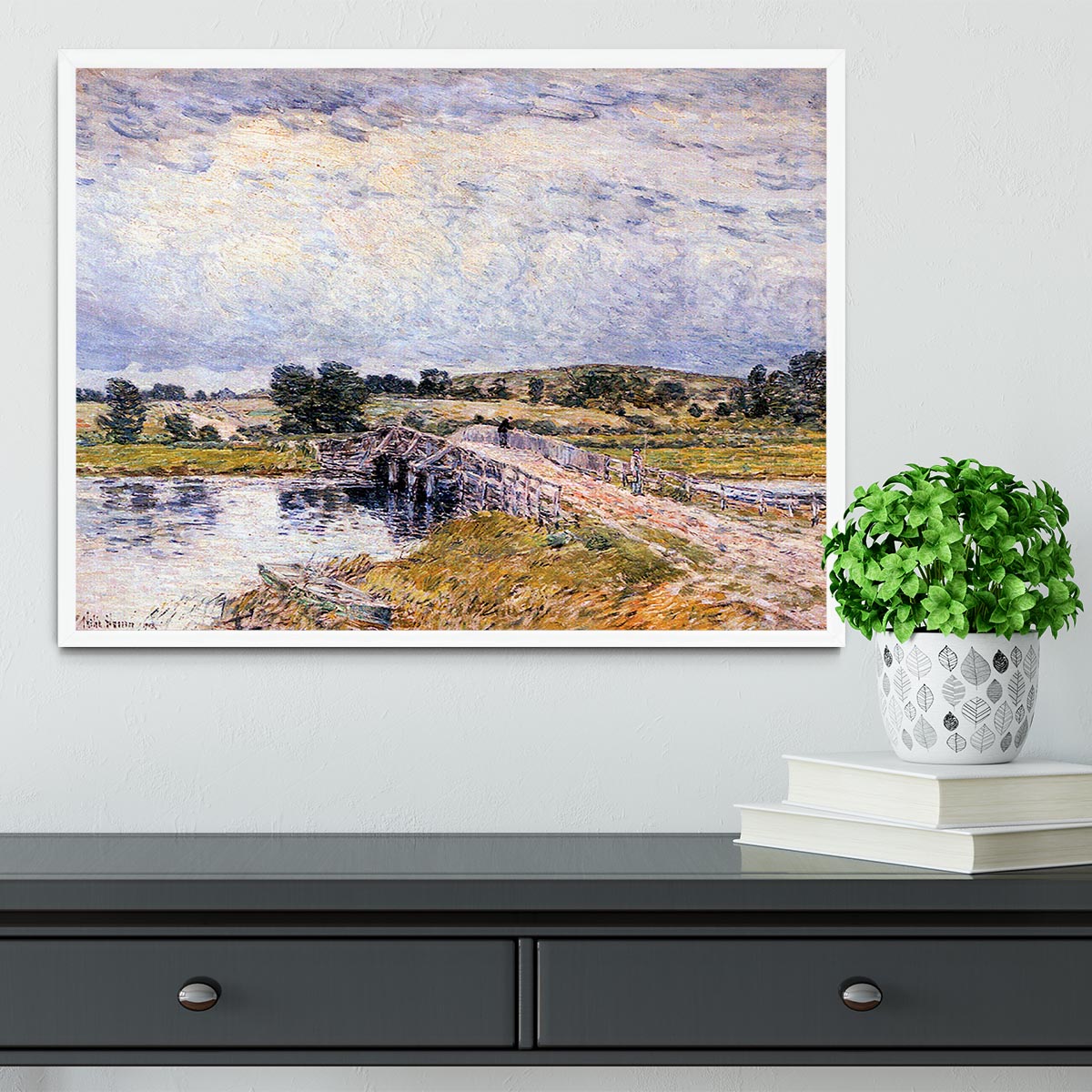 The bridge from Old Lyme by Hassam Framed Print - Canvas Art Rocks -6