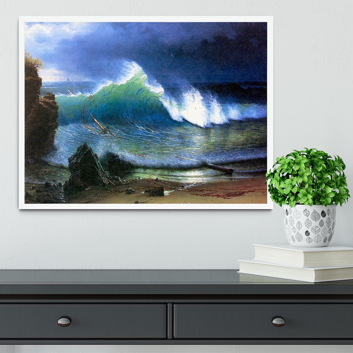 The coast of the Turquoise sea by Bierstadt Framed Print - Canvas Art Rocks -6