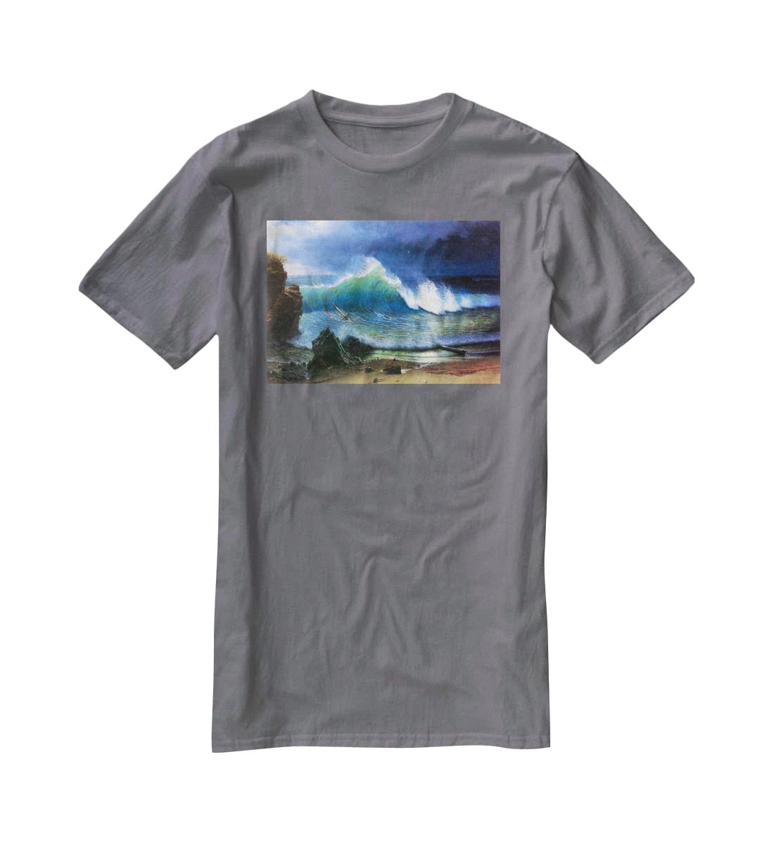 The coast of the Turquoise sea by Bierstadt T-Shirt - Canvas Art Rocks - 3