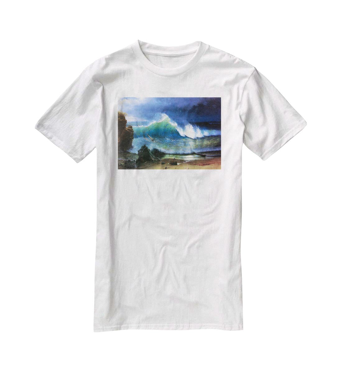 The coast of the Turquoise sea by Bierstadt T-Shirt - Canvas Art Rocks - 5