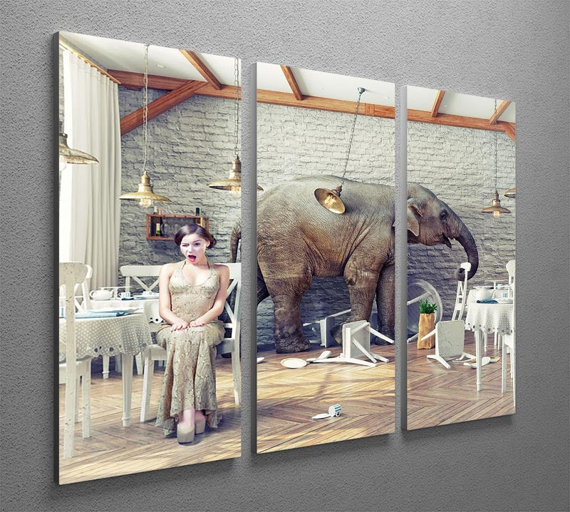 The elephant calm in a restaurant interior. photo combination concept 3 Split Panel Canvas Print - Canvas Art Rocks - 2