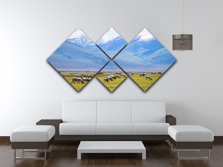 The flock under the snow mountain 4 Square Multi Panel Canvas - Canvas Art Rocks - 3