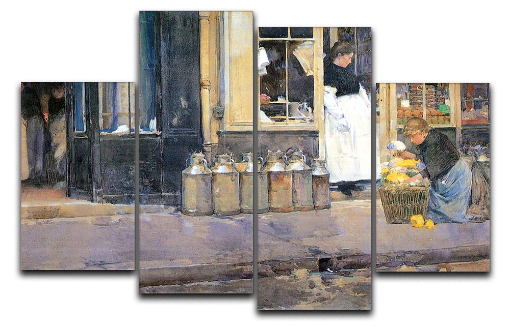 The flower girls and the milk vendor by Hassam 4 Split Panel Canvas - Canvas Art Rocks - 1