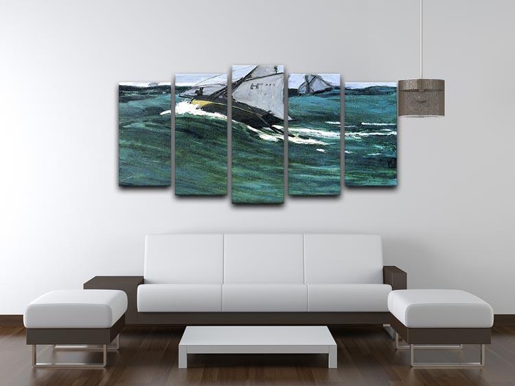 The green wave by Monet 5 Split Panel Canvas - Canvas Art Rocks - 3
