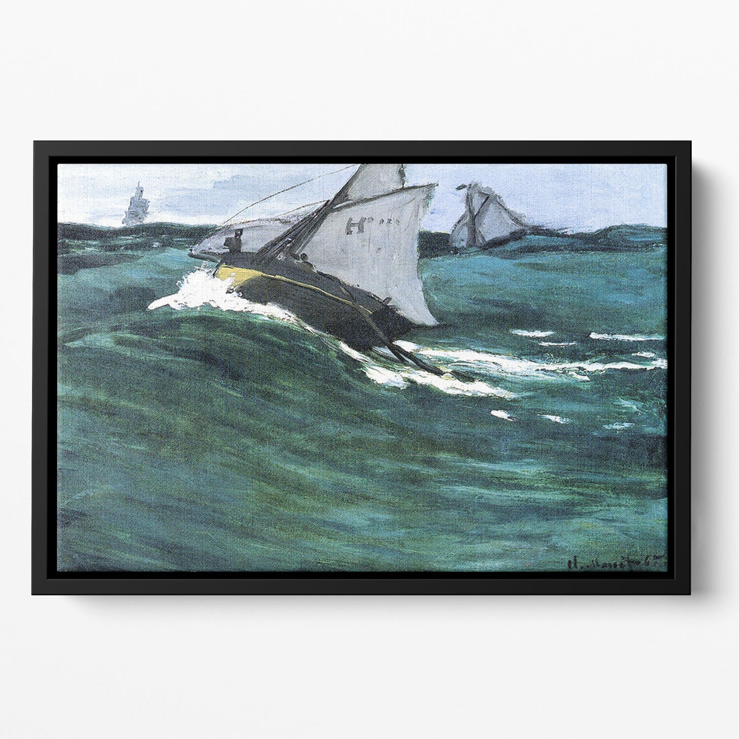 The green wave by Monet Floating Framed Canvas
