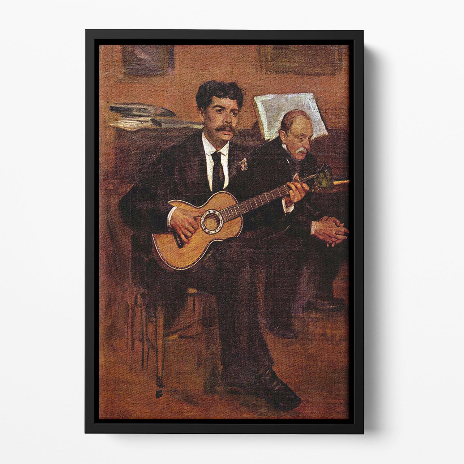 The guitarist Pagans and Monsieur Degas by Degas Floating Framed Canvas