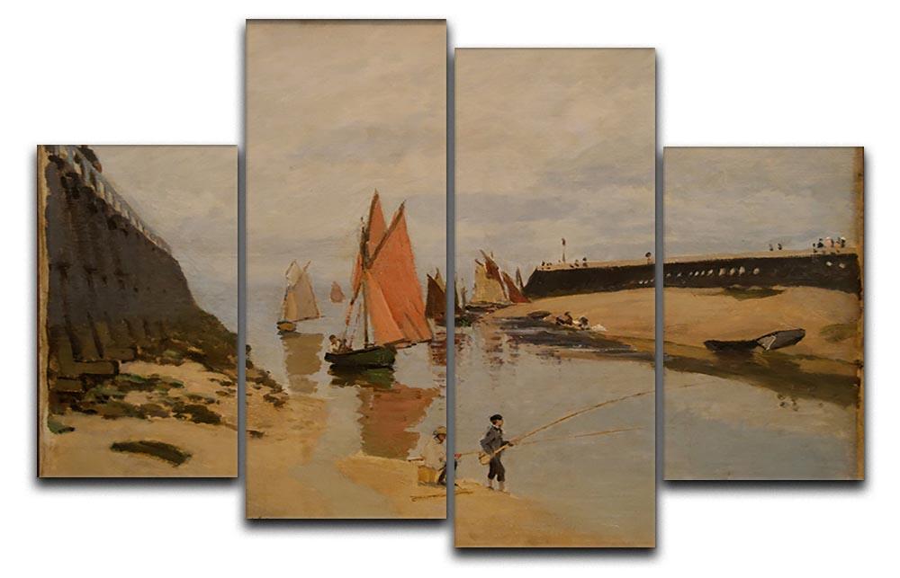 The harbor at Trouville by Monet 4 Split Panel Canvas  - Canvas Art Rocks - 1