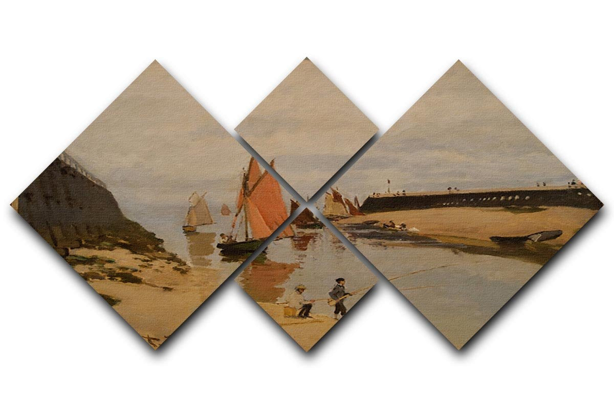 The harbor at Trouville by Monet 4 Square Multi Panel Canvas  - Canvas Art Rocks - 1