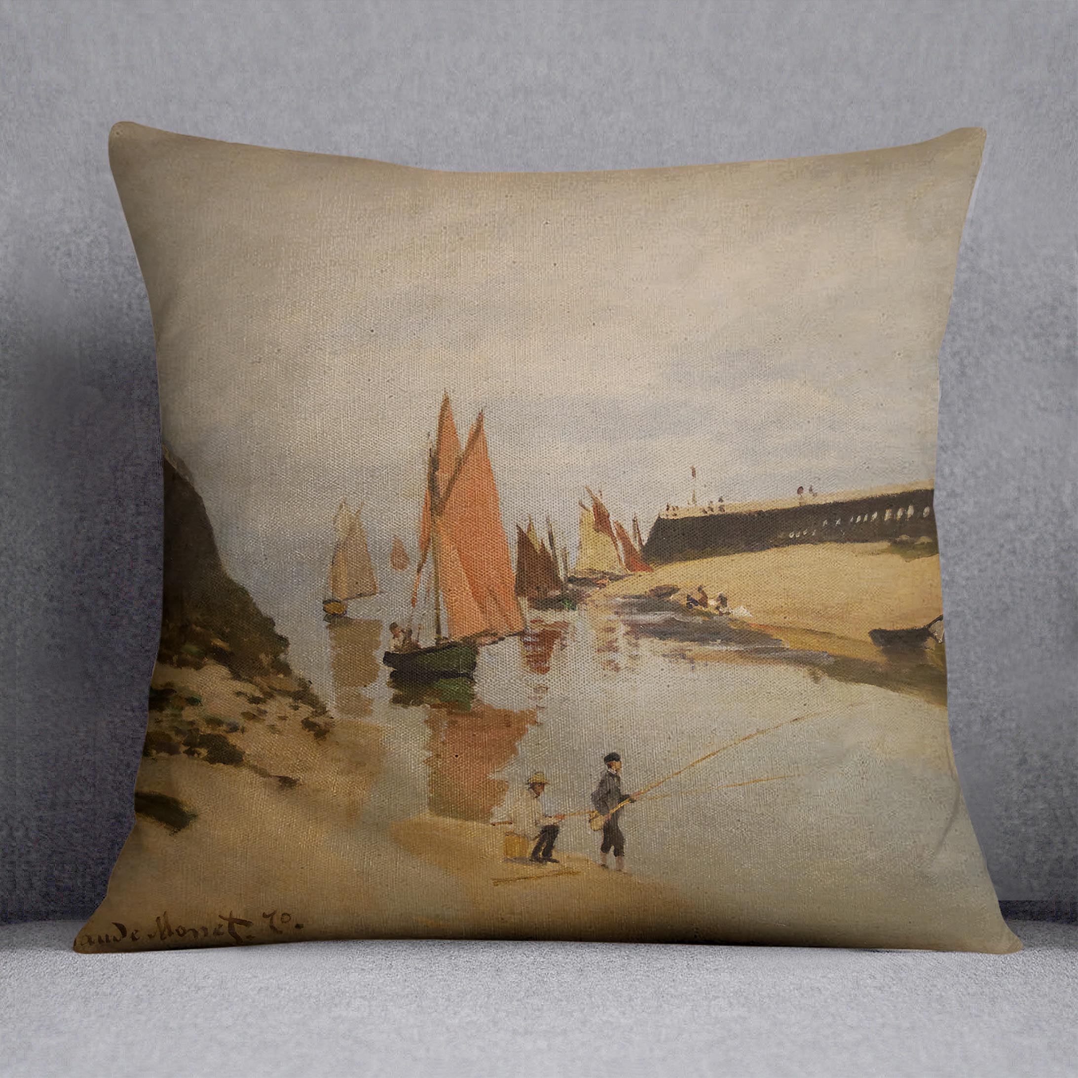 The harbor at Trouville by Monet Cushion