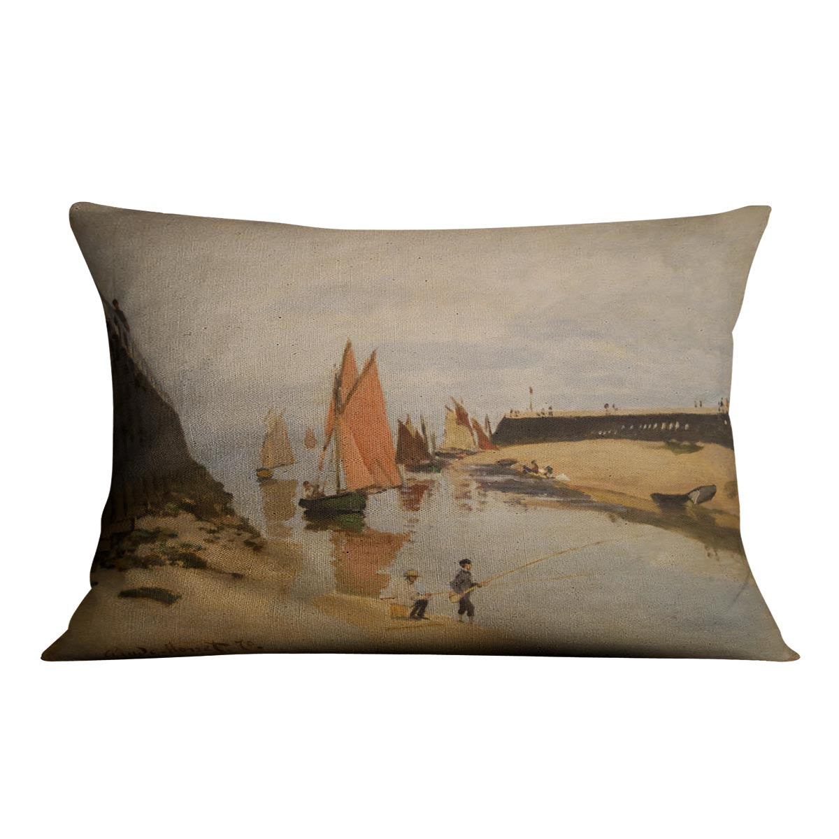 The harbor at Trouville by Monet Cushion