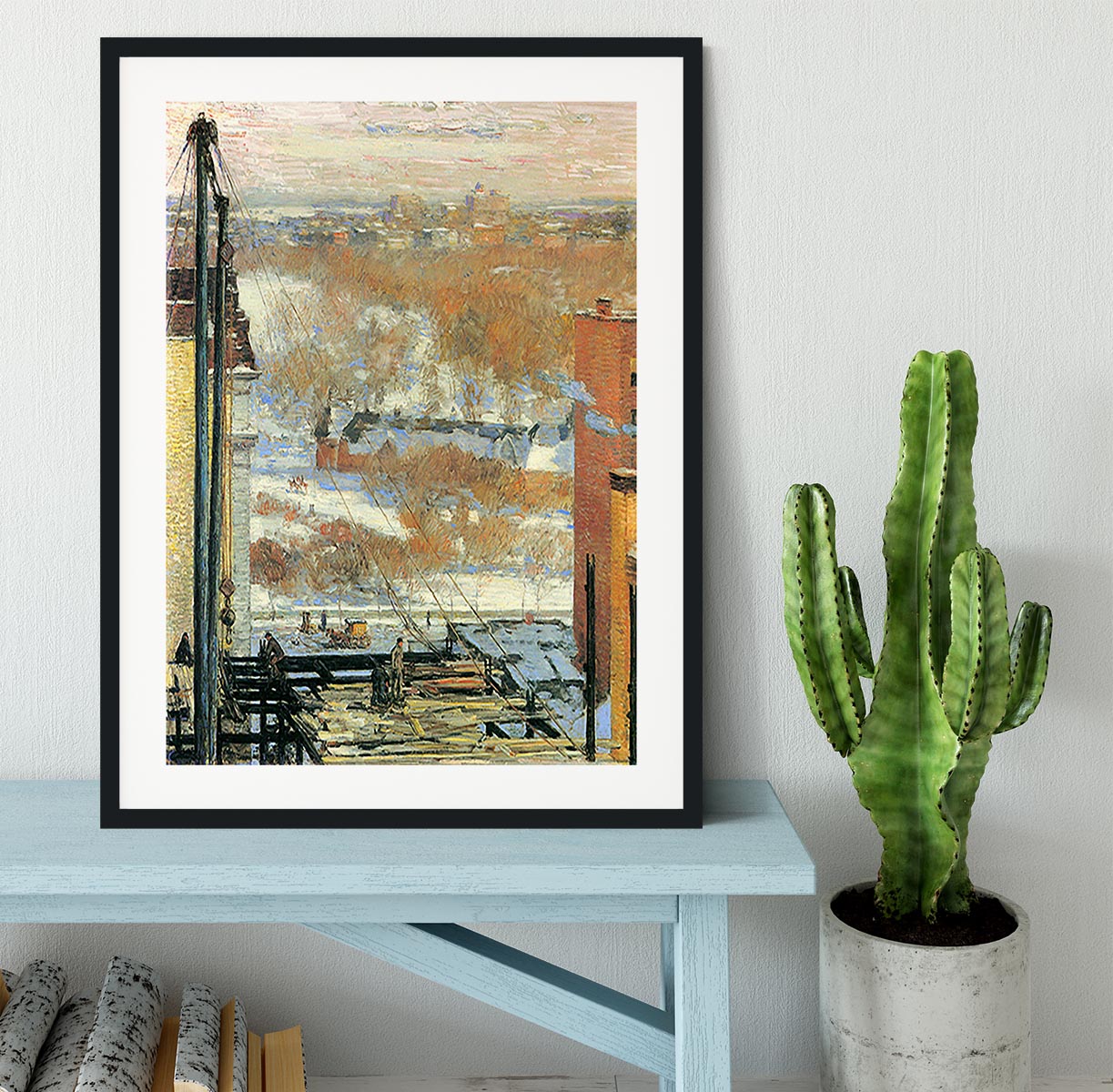 The hut and the skyscrapers by Hassam Framed Print - Canvas Art Rocks - 1