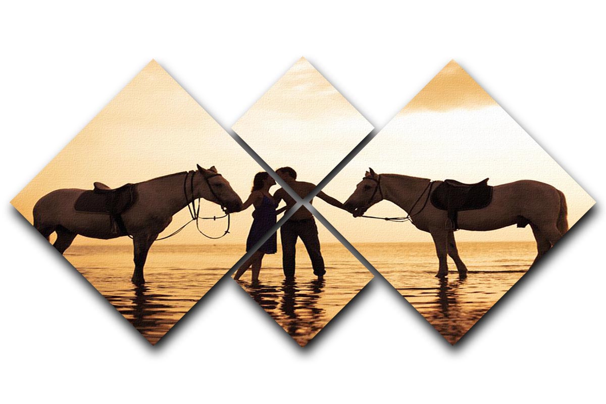The image of a couple in love at sunset in the sea 4 Square Multi Panel Canvas - Canvas Art Rocks - 1