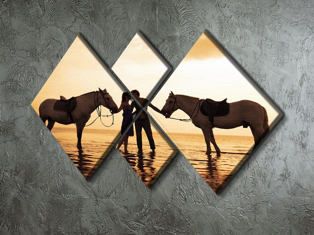 The image of a couple in love at sunset in the sea 4 Square Multi Panel Canvas - Canvas Art Rocks - 2