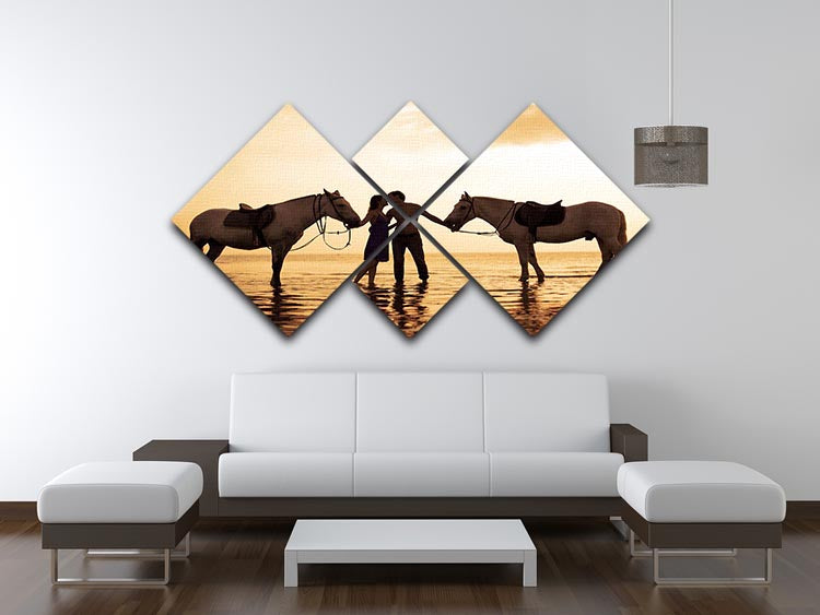 The image of a couple in love at sunset in the sea 4 Square Multi Panel Canvas - Canvas Art Rocks - 3