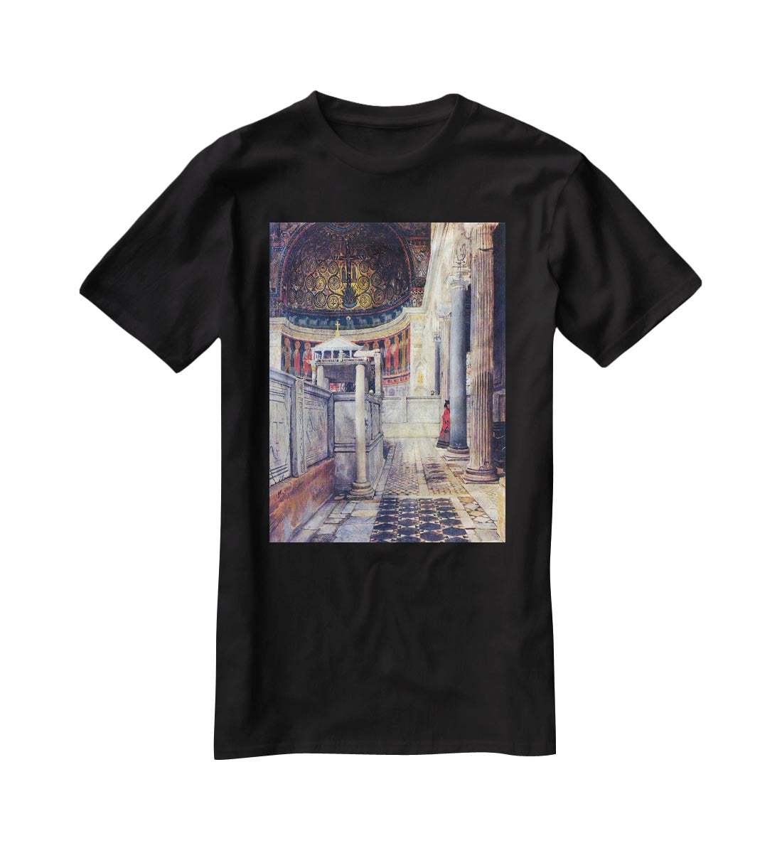 The interior of the church of San Clemente Rome by Alma Tadema T-Shirt - Canvas Art Rocks - 1