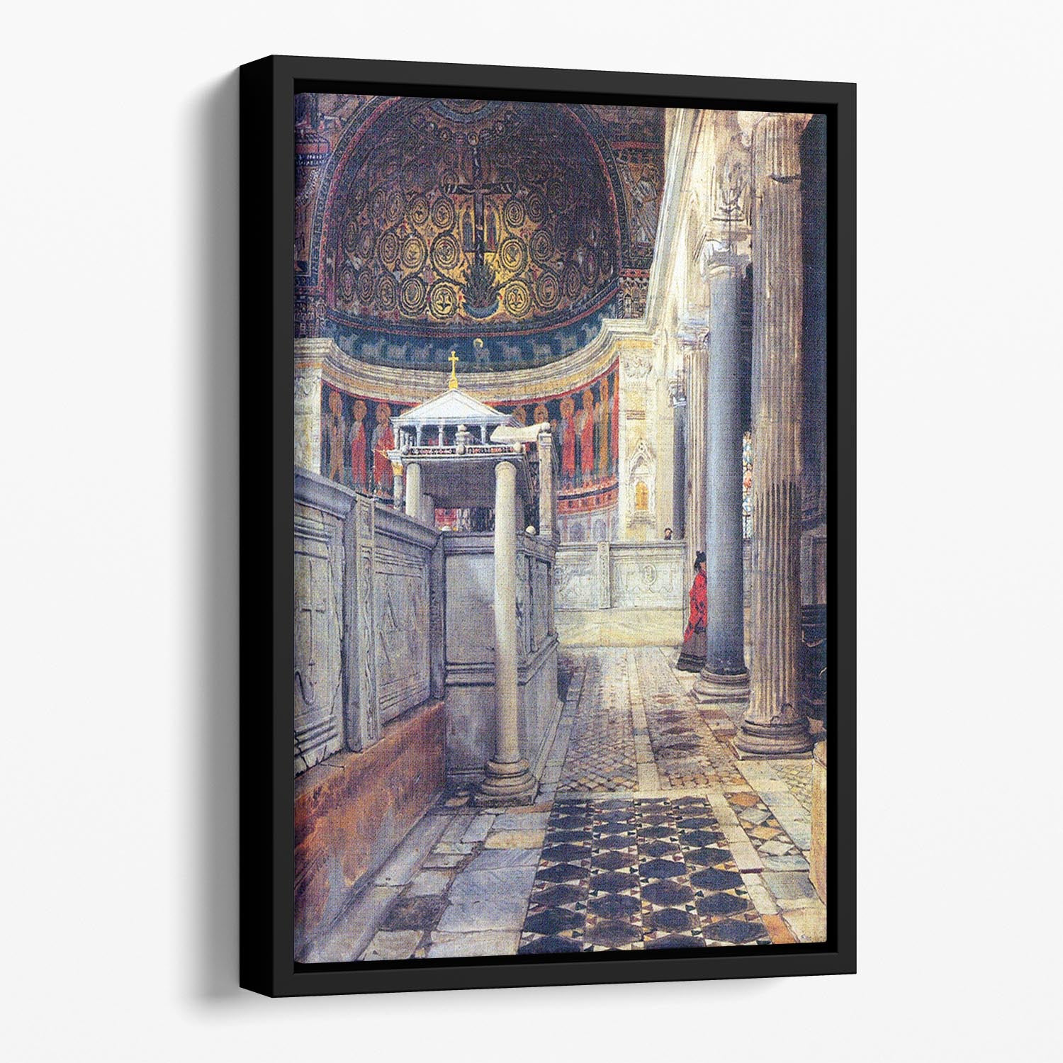 The interior of the church of San Clemente Rome by Alma Tadema Floating Framed Canvas - Canvas Art Rocks - 1
