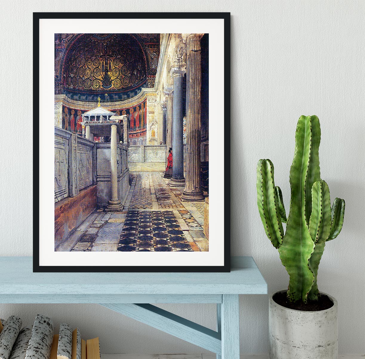 The interior of the church of San Clemente Rome by Alma Tadema Framed Print - Canvas Art Rocks - 1