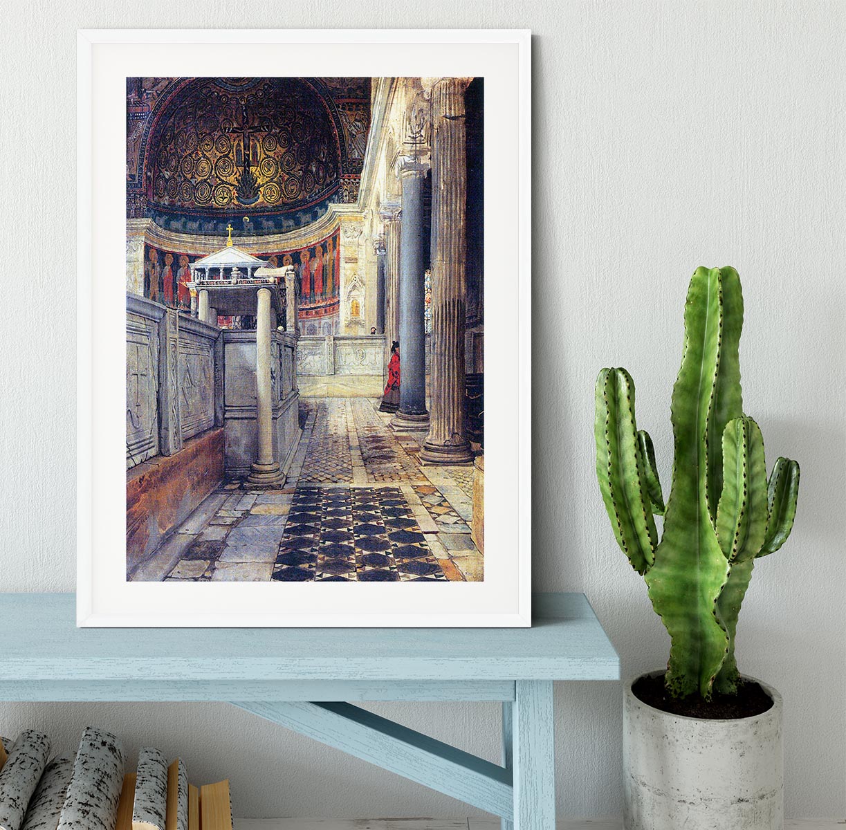 The interior of the church of San Clemente Rome by Alma Tadema Framed Print - Canvas Art Rocks - 5