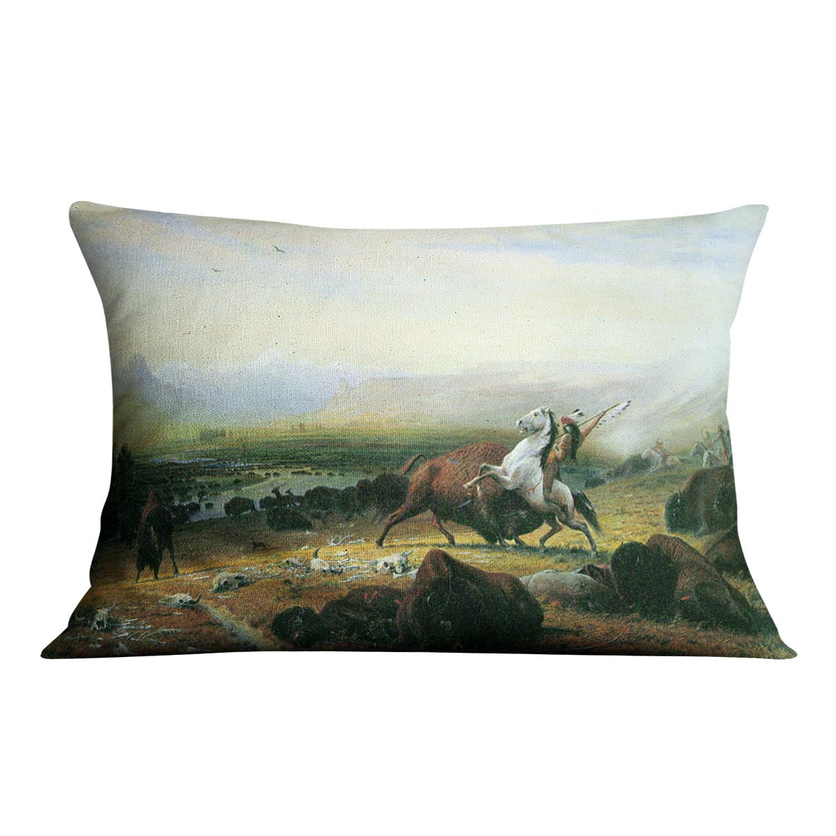 The last Buffalo by Bierstadt Cushion - Canvas Art Rocks - 4