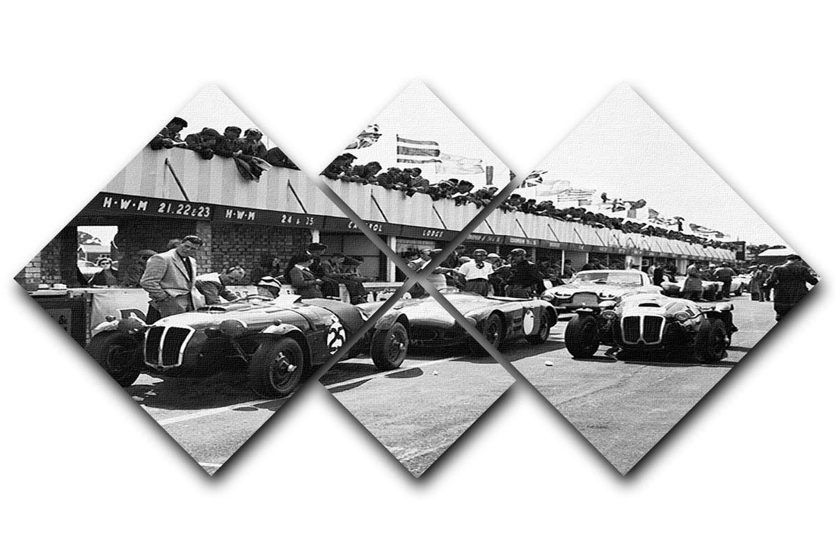 The pit lane at the British Grand Prix at Silverstone in 1953 4 Square Multi Panel Canvas - Canvas Art Rocks - 1