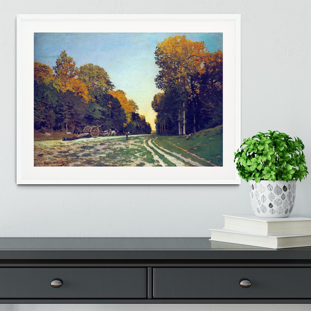 The road from Chailly to Fontainebleau by Monet Framed Print - Canvas Art Rocks - 5