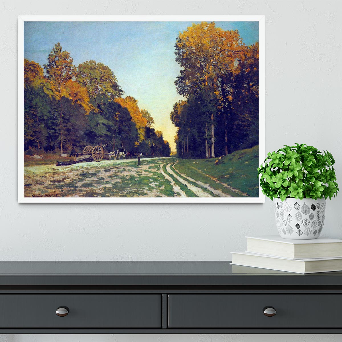 The road from Chailly to Fontainebleau by Monet Framed Print - Canvas Art Rocks -6