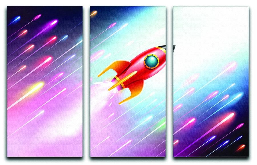 The rocket ship flying in the space 3 Split Panel Canvas Print - Canvas Art Rocks - 1