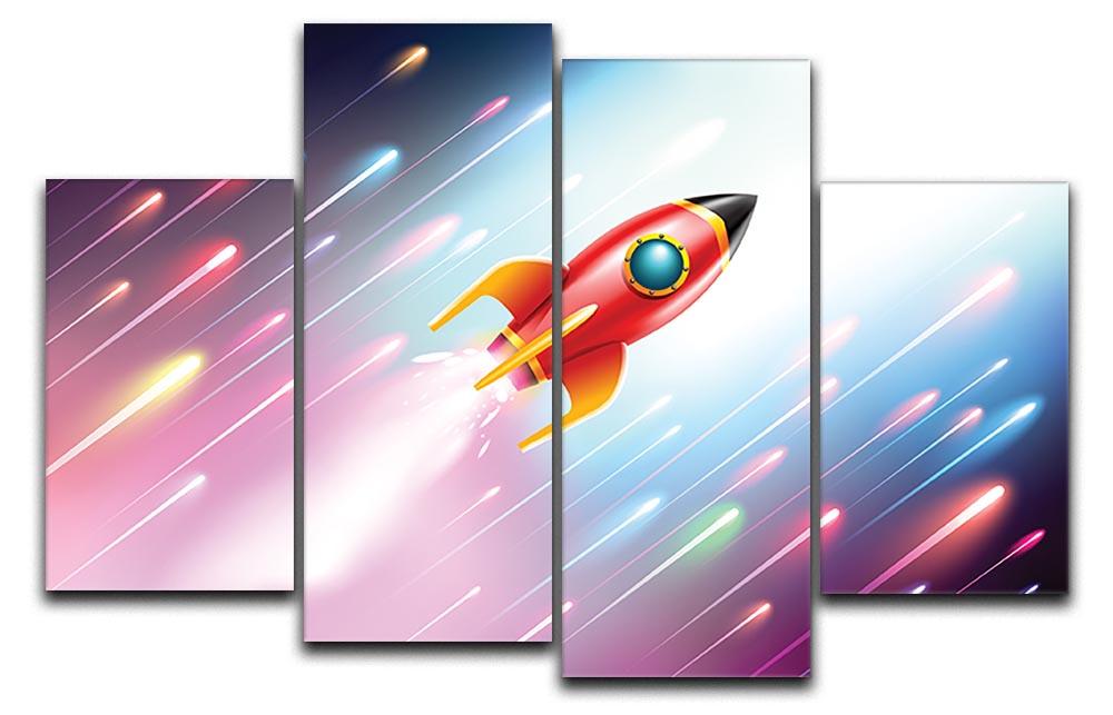The rocket ship flying in the space 4 Split Panel Canvas  - Canvas Art Rocks - 1