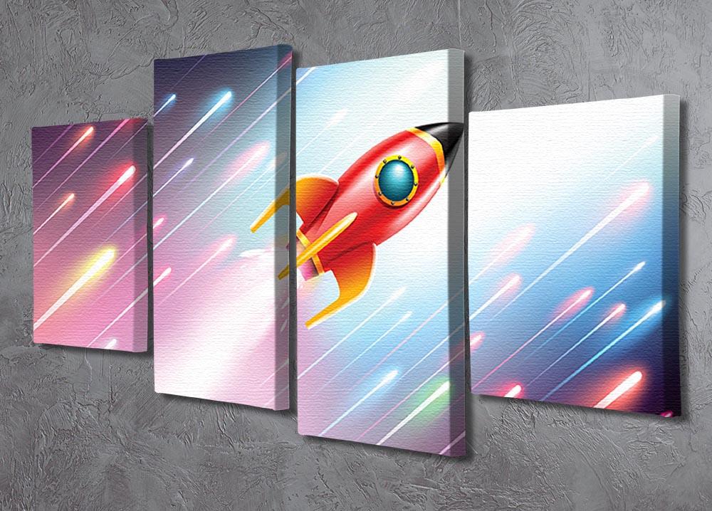 The rocket ship flying in the space 4 Split Panel Canvas - Canvas Art Rocks - 2