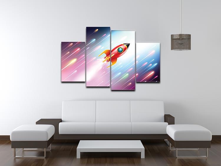The rocket ship flying in the space 4 Split Panel Canvas - Canvas Art Rocks - 3