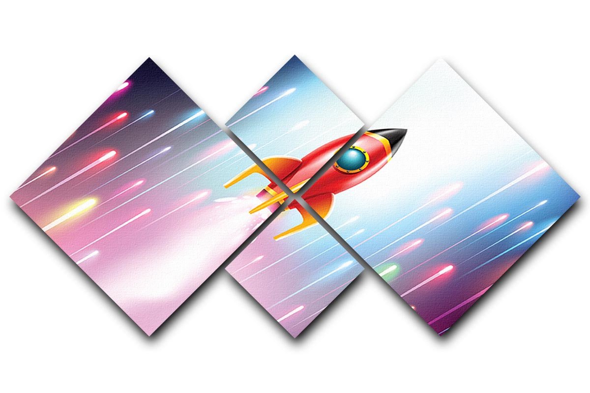 The rocket ship flying in the space 4 Square Multi Panel Canvas  - Canvas Art Rocks - 1