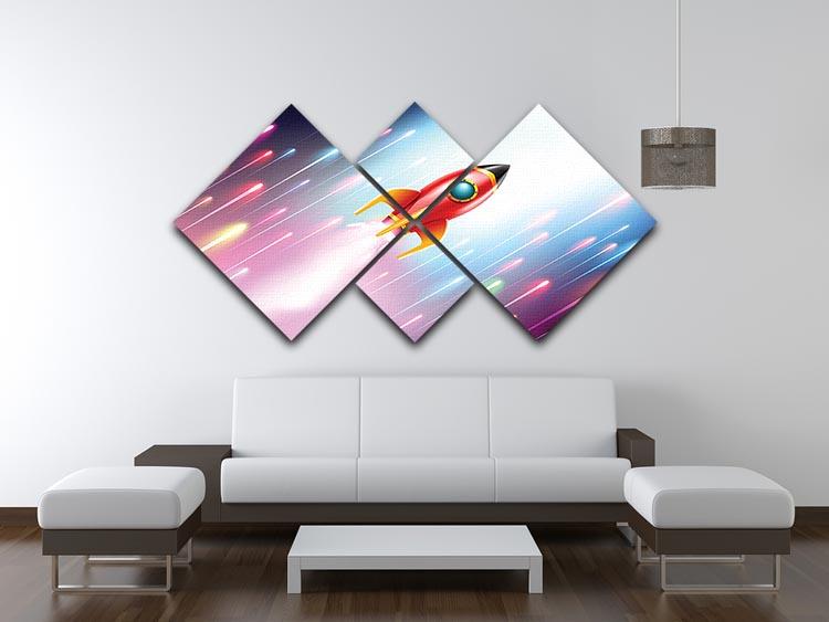 The rocket ship flying in the space 4 Square Multi Panel Canvas - Canvas Art Rocks - 3