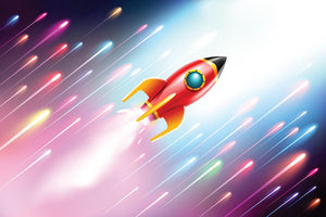 The rocket ship flying in the space Wall Mural Wallpaper - Canvas Art Rocks - 1