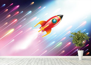 The rocket ship flying in the space Wall Mural Wallpaper - Canvas Art Rocks - 4