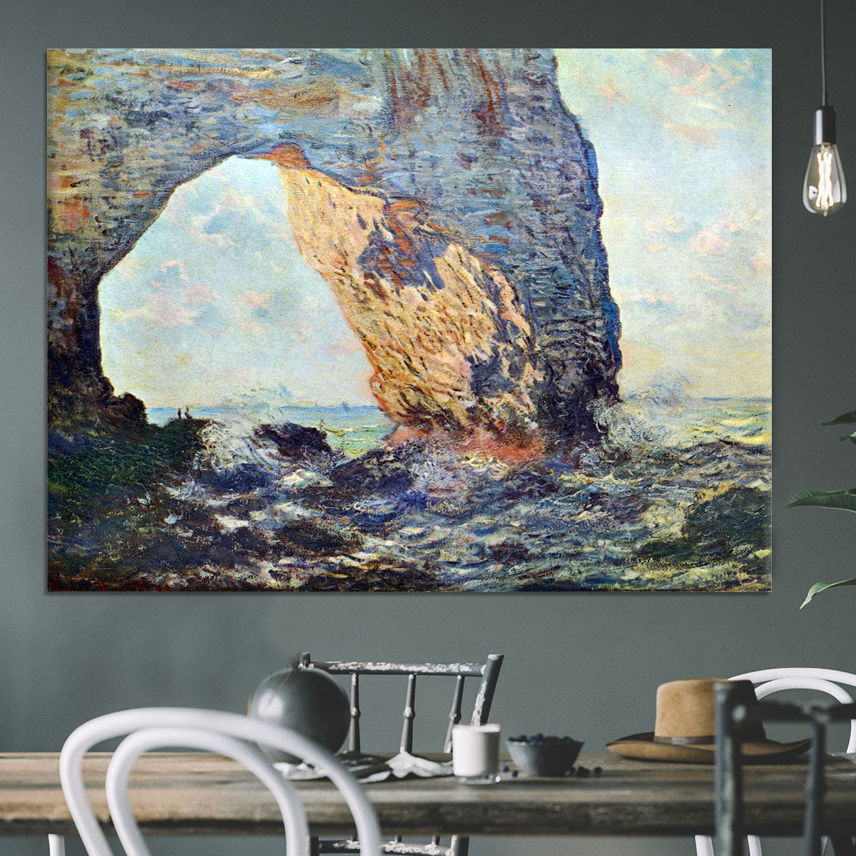 The rocky cliffs of etretat La Porte man 1 by Monet Canvas Print or Poster - Canvas Art Rocks - 3