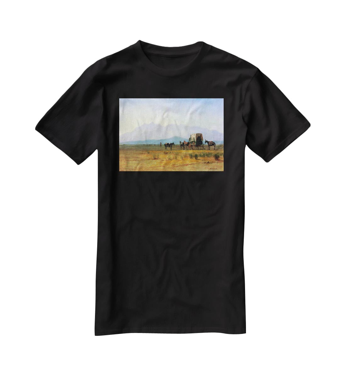 The stagecoach in the Rockies by Bierstadt T-Shirt - Canvas Art Rocks - 1