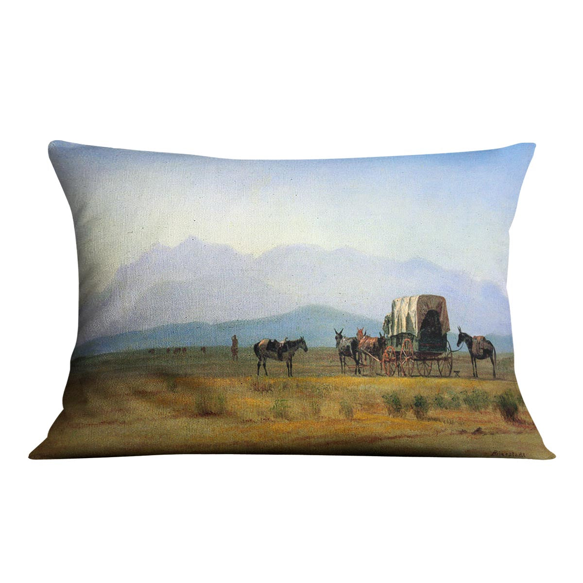 The stagecoach in the Rockies by Bierstadt Cushion - Canvas Art Rocks - 4
