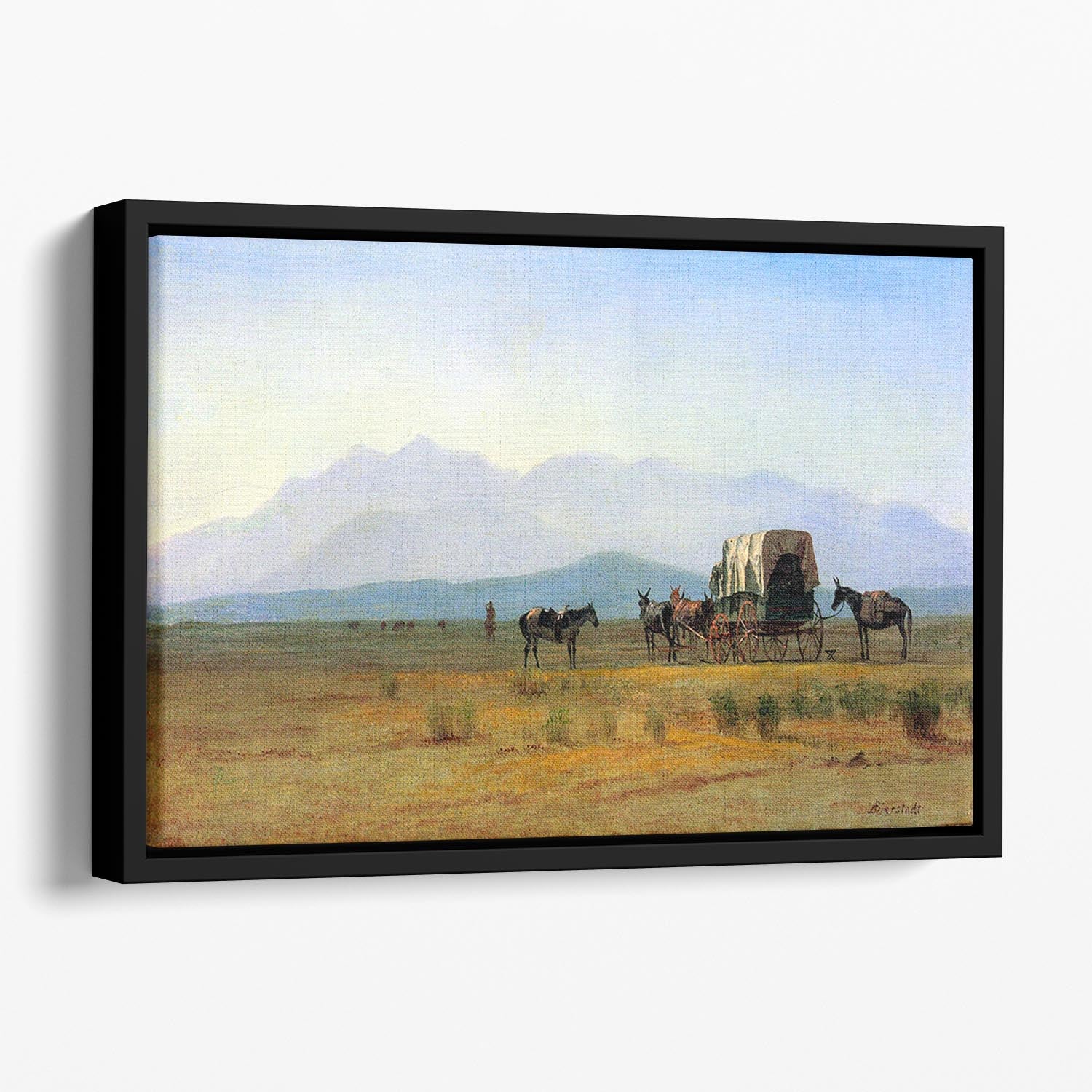 The stagecoach in the Rockies by Bierstadt Floating Framed Canvas - Canvas Art Rocks - 1