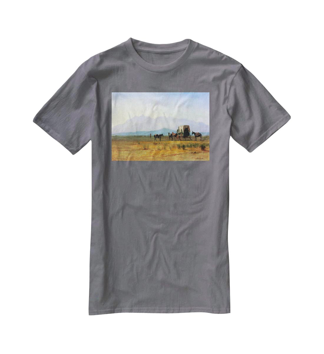 The stagecoach in the Rockies by Bierstadt T-Shirt - Canvas Art Rocks - 3