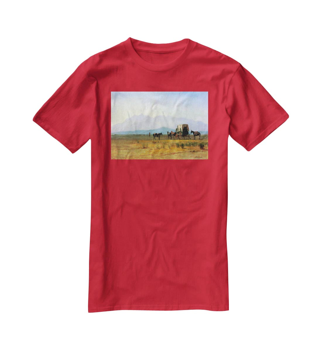 The stagecoach in the Rockies by Bierstadt T-Shirt - Canvas Art Rocks - 4