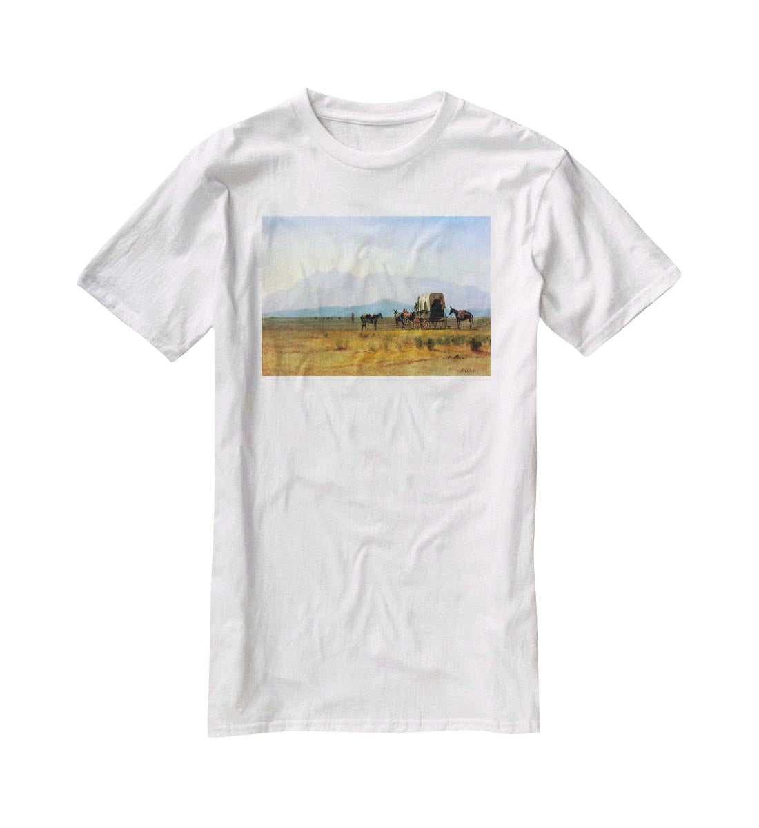 The stagecoach in the Rockies by Bierstadt T-Shirt - Canvas Art Rocks - 5