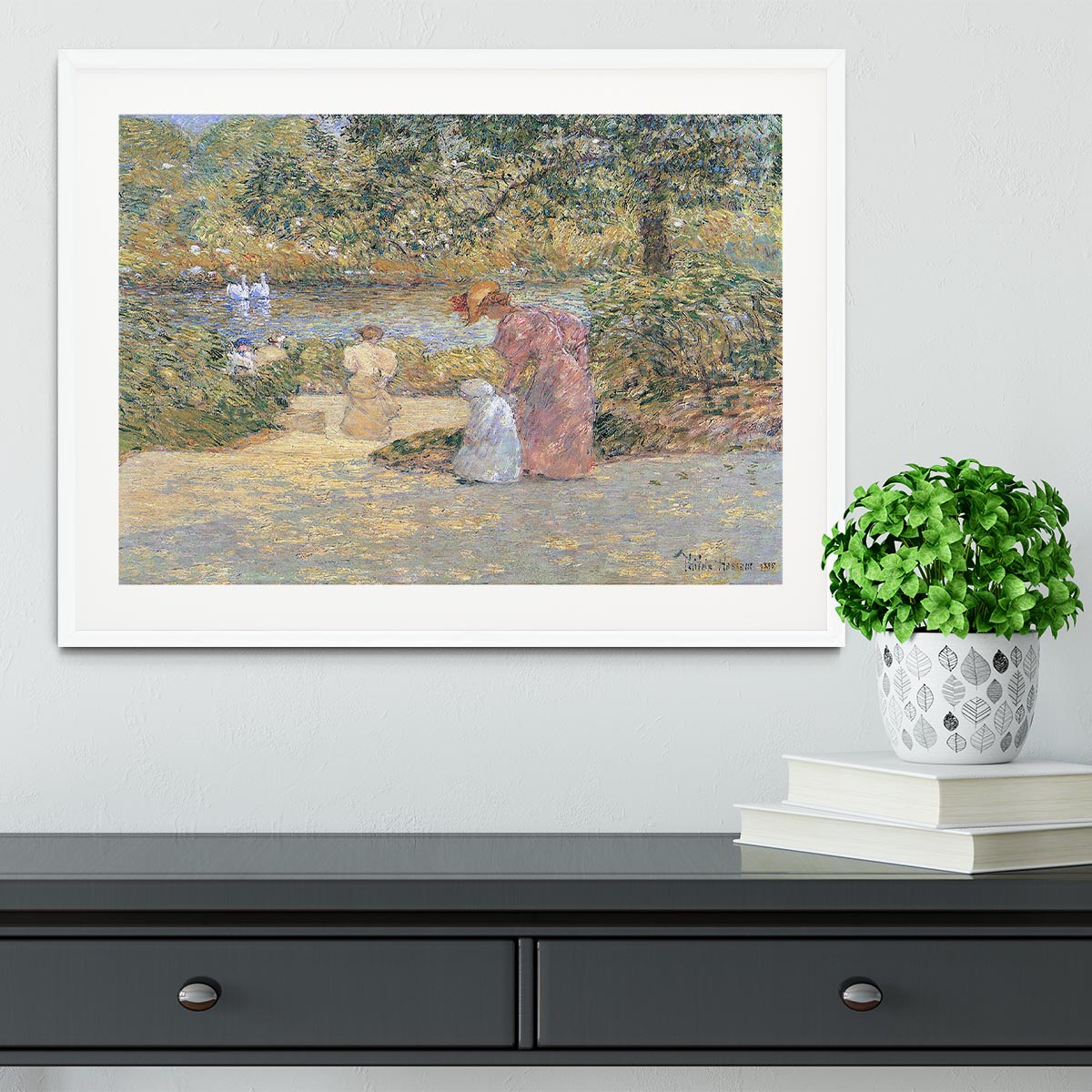 The staircase at Central Park by Hassam Framed Print - Canvas Art Rocks - 5