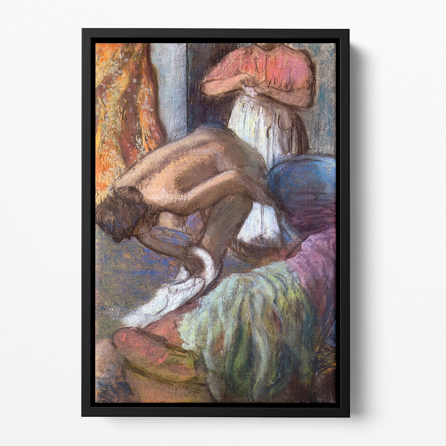 The strengthening after the bathwater by Degas Floating Framed Canvas