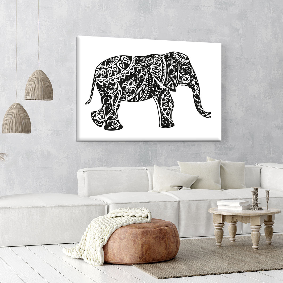 The stylized figure of an elephant in the festive patterns Canvas Print or Poster - Canvas Art Rocks - 6