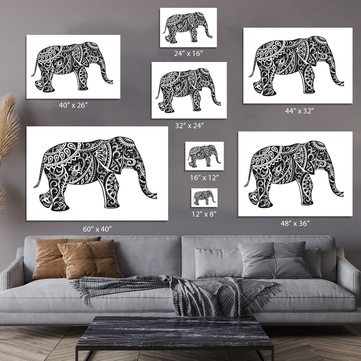 The stylized figure of an elephant in the festive patterns Canvas Print or Poster - Canvas Art Rocks - 7