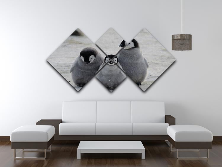 Three Emperor Penguin Chicks Together 4 Square Multi Panel Canvas - Canvas Art Rocks - 3