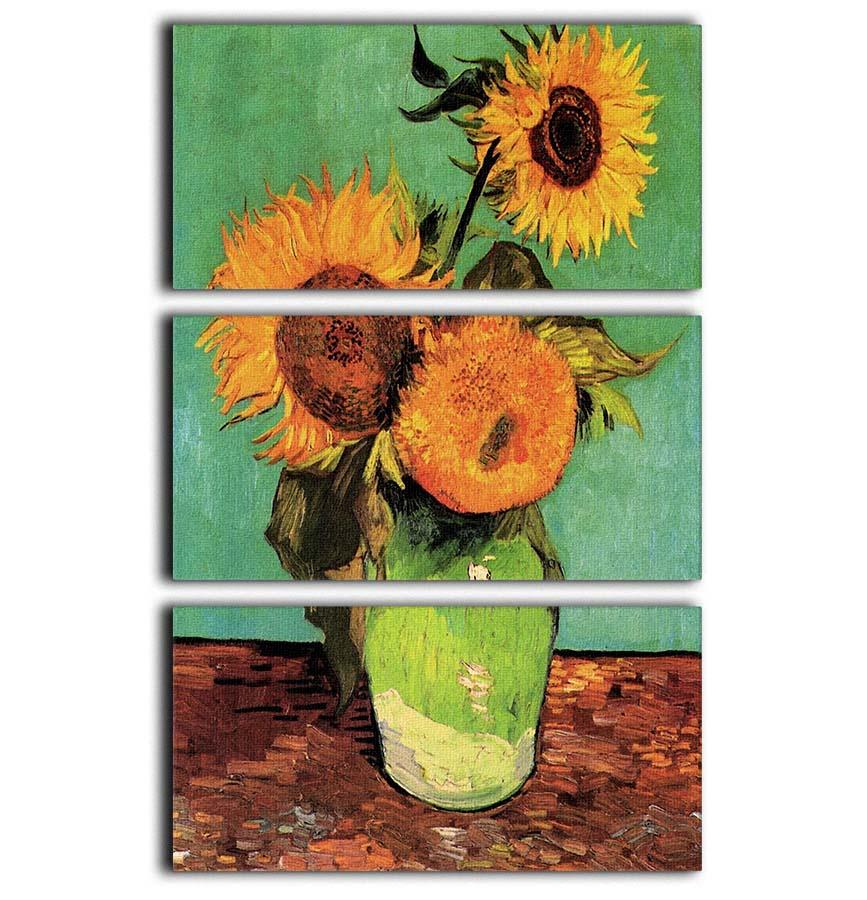 Three Sunflowers in a Vase by Van Gogh 3 Split Panel Canvas Print - Canvas Art Rocks - 1