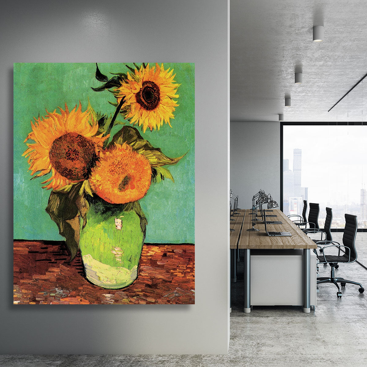 Three Sunflowers in a Vase by Van Gogh Canvas Print or Poster - Canvas Art Rocks - 3